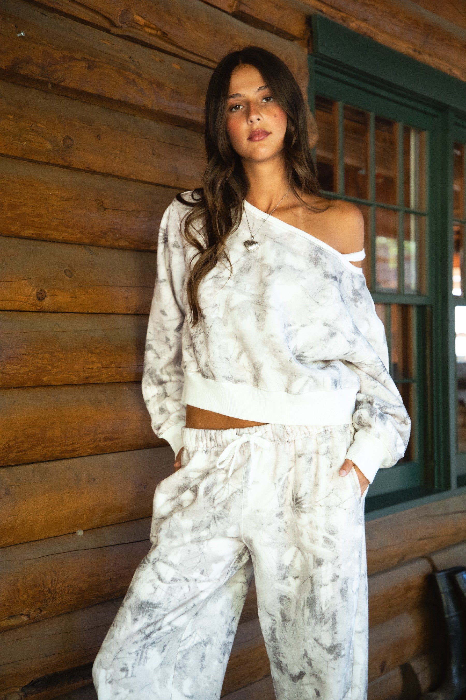 Cabin Camo Off-Shoulder Sweatshirt