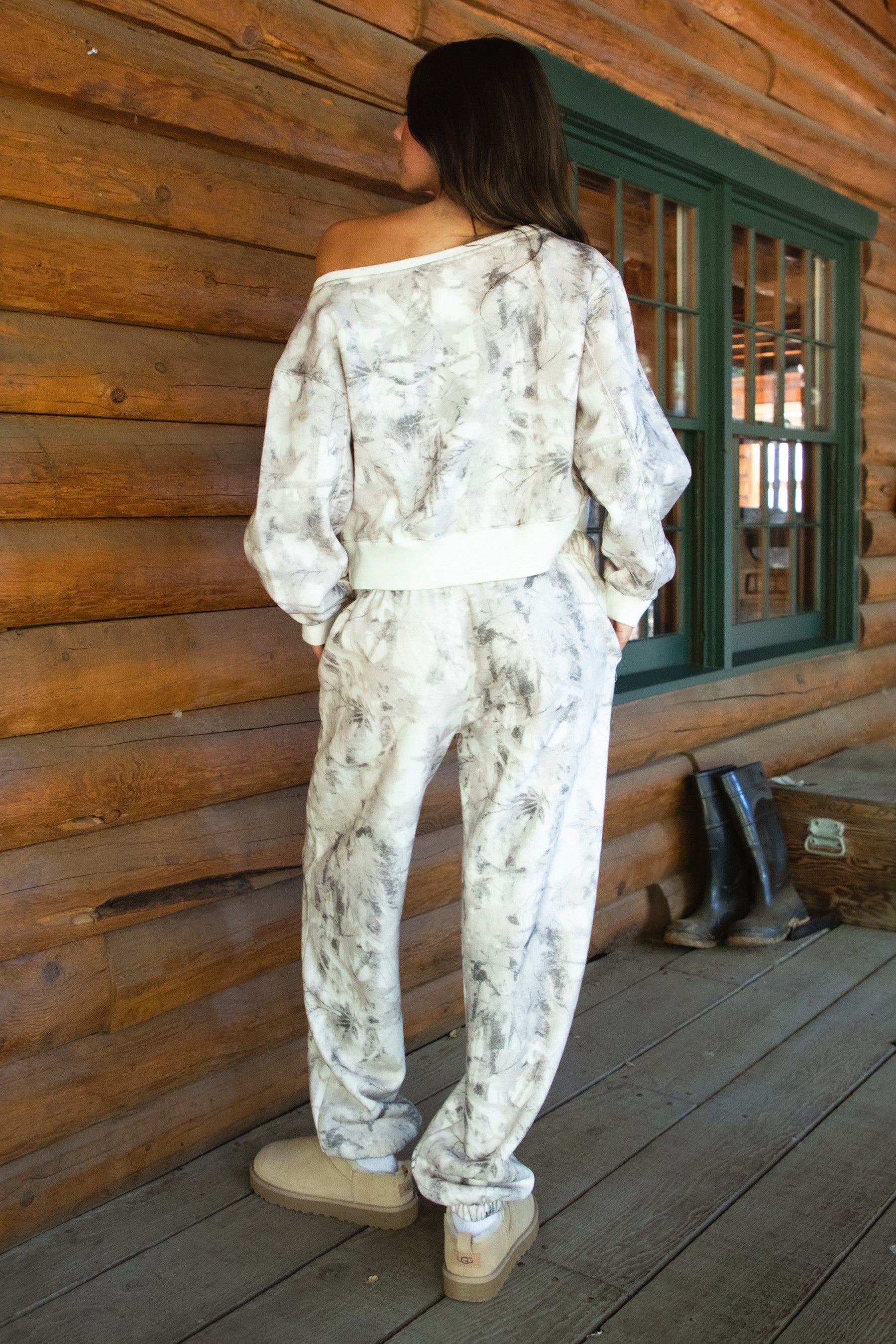 Cabin Camo Off-Shoulder Sweatshirt