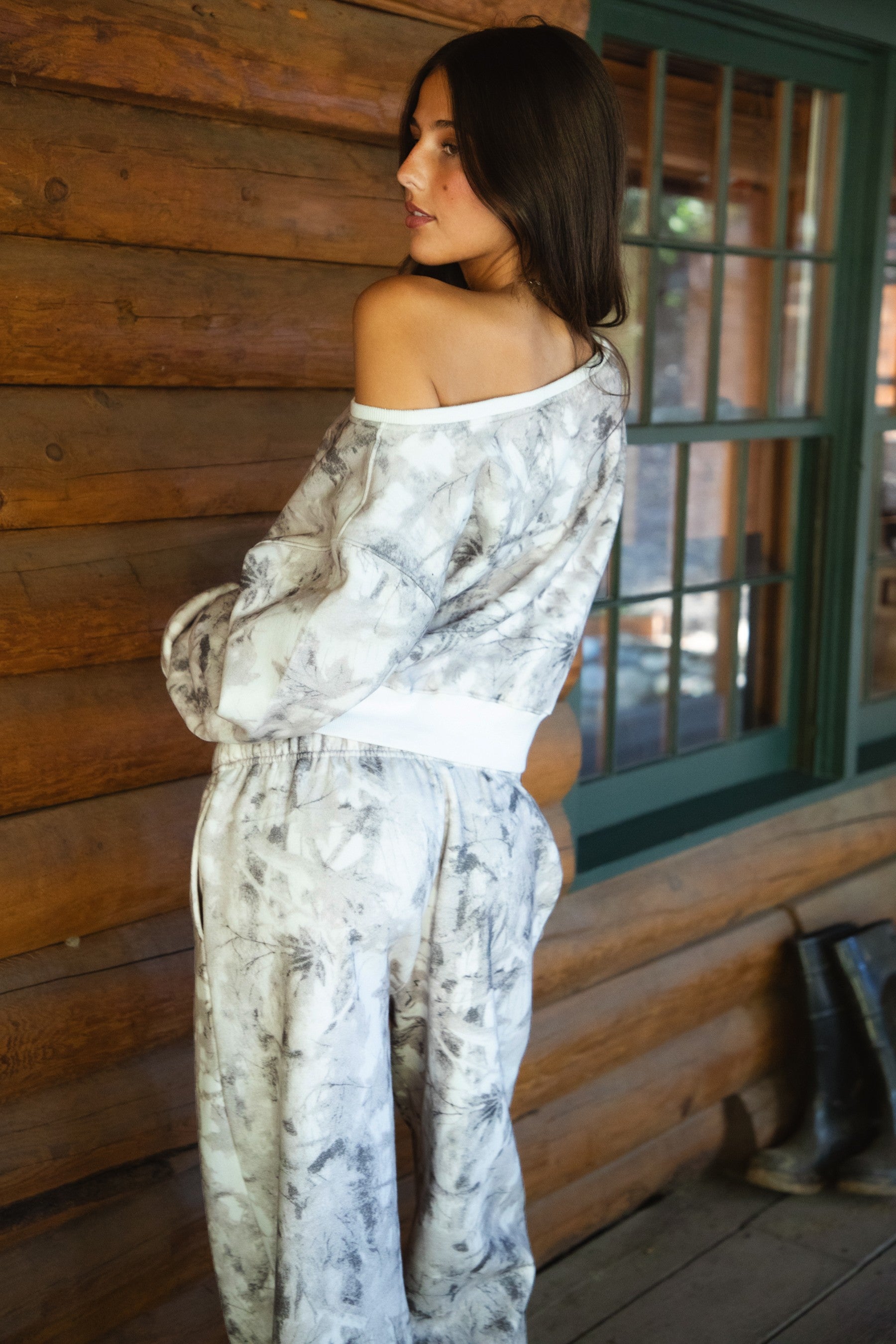 Cabin Camo Off-Shoulder Sweatshirt
